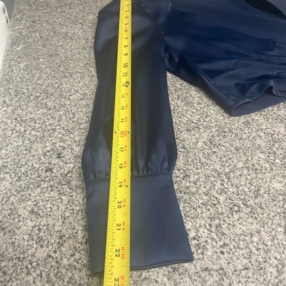 WAYF 2 Pc Blue Satin Crop Tie Top Wide Leg Pants W/pockets Parties Celebrating M - Picture 13 of 17